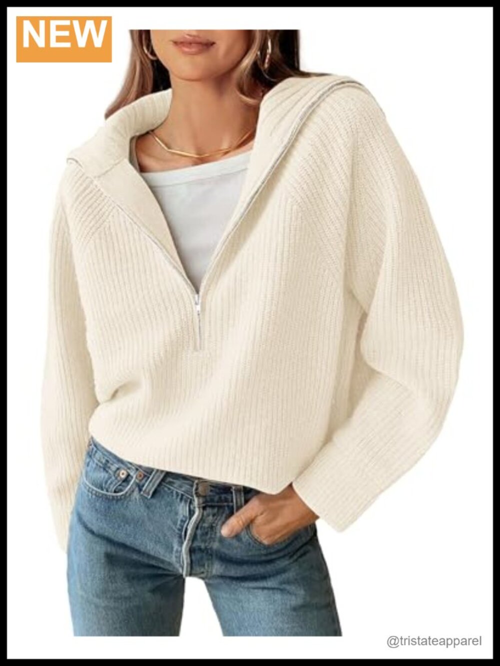 BTFBM Rib Knit V Neck Quarter Zip Sweater Womens Fall Pullover